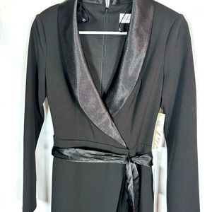 Long Black Dress, Tuxedo Neck long sleeves Women’s Long Dress, Designer Eliza J